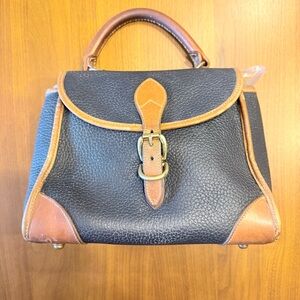 Vintage Dooney & Bourke Dillon Bowling Handbag Purse Navy + British Tan with fob